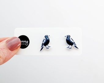 MAGPIE Earring Studs, Australian Bird Earrings, Bird Lover Earrings, Bird Jewellery, Bird Gifts, Titanium Earrings, Handmade