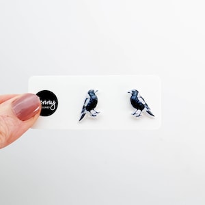 MAGPIE Earring Studs, Australian Bird Earrings, Bird Lover Earrings, Bird Jewellery, Bird Gifts, Titanium Earrings, Handmade