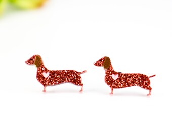 DACHSHUND DOG Earrings • Sausage Dog Glitter Stud Earrings • Dog Lover Gift • Cute Dog Stud Earrings • Gift For Her • #236