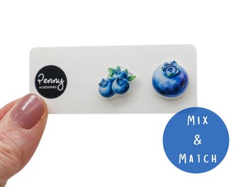 BLUEBERRY Earring Studs, Cute Blueberry Earrings, Quirky Food Earring, Resin Fruit Earring, Handmade Jewellery, Titanium Earrings Funny Gift