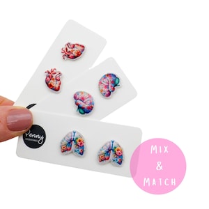 ANATOMICAL MEDICAL EARRING Studs, Sensitive Ear, Brain Heart Lung Earrings, Cute Human Organ Earrings, Medical Student Gift, Mismatched