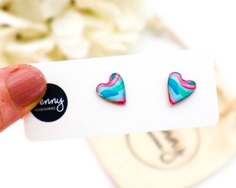 TINY RESIN STUD Earrings , Valentines Earrings, Colourful  Hearts,  Gift For Her, Titanium Posts,  Gift For Girlfriend  #100