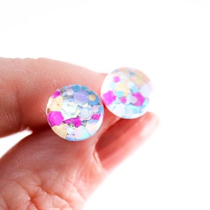 PINK GLITTER STUDS • Pastel Pink Glitter Earrings • Surgical Steel • Dome Stud Earrings • Gift For Her • Australian Made • Fairy Floss #232