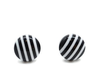 MONOCHROME EARRINGS, Black and White Stripe Stud Earrings, Hypoallergenic Stud Earrings, Black and White Stripe #031