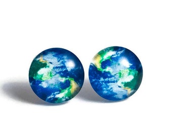 WORLD EARTH EARRINGS • Globe Jewelry • Earth Studs • Map Travel World Jewelry • World Stud Earrings • Blue Earth #H428