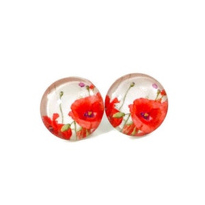 POPPY EARRINGS, Red Poppy Stud Earrings, Glass Earrings, Hypoallergenic Studs, Australian Made, Anzac Day, Red Poppy #302