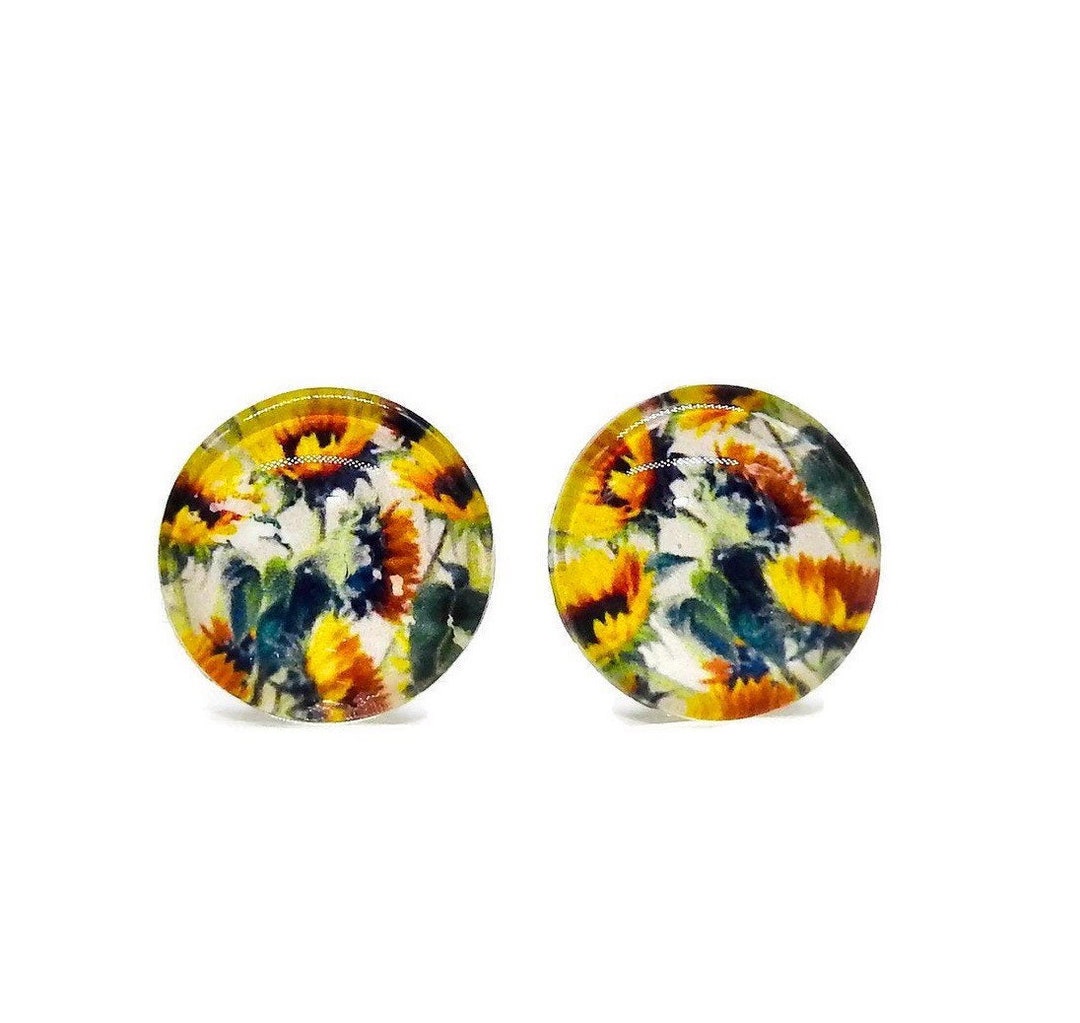 SUNFLOWER EARRING STUDS Small Sunflower Stud Earrings Sunflower Jewellery Floral Earrings