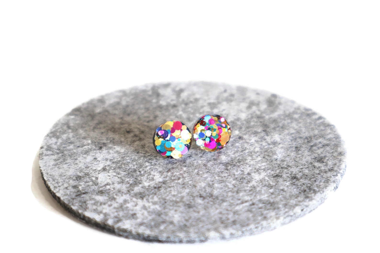 RAINBOW GLITTER Stud Earrings Circle Glitter Stud Earrings Etsy
