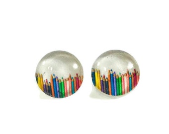 PENCIL EARRINGS • Teacher Gift • Fun Stud Earrings • Surgical Steel • Colourful • Pencils #215