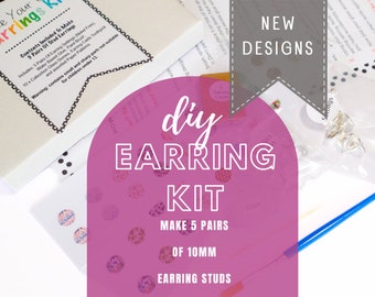 DIY JEWELLERY GIFT, Earring Stud Kit, Earring Craft Kit, Make 5 Pairs Of 10mm Earring Studs, Gift For Mum Teen, Make Your Own Earrings