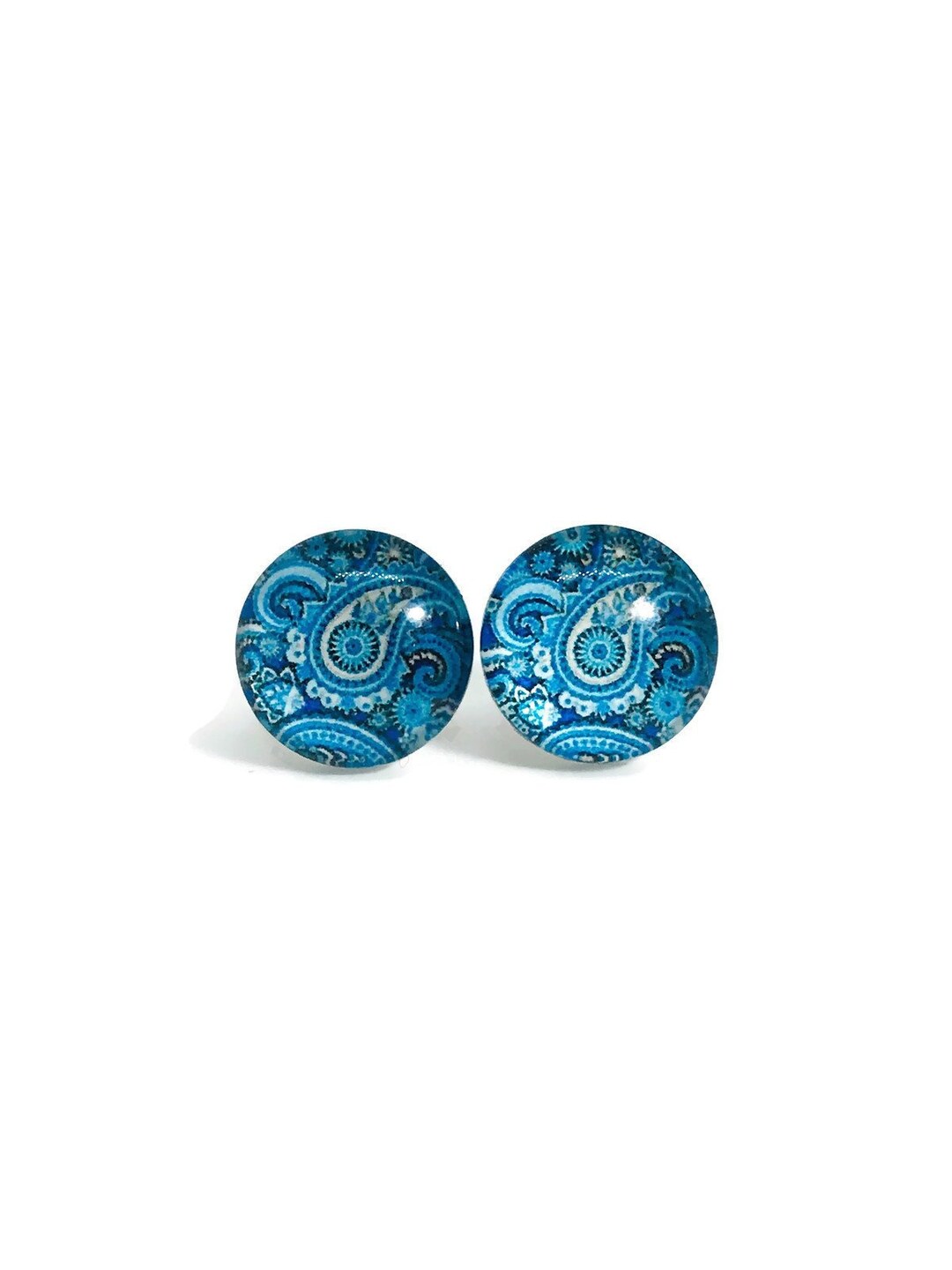 BLUE PAISLEY EARRINGS Blue Patterned Stud Earrings Paisley Jewellery ...