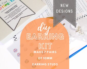 DIY JEWELLERY KIT,  Earring Craft Kit, Make 7 Pairs Of Earring Studs, Hypoallergenic, Gift For Mum Teen Kids, Make Your Own Stud Earrings