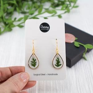 REAL FERN EARRINGS • Teardrop Earrings Gold • Dangle Earrings • Hypoallergenic Hooks