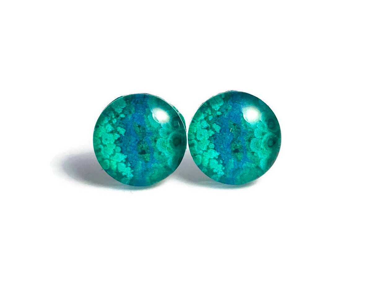 OCEAN STUD EARRINGS Reef Green Glass Stud Earrings Gift Etsy