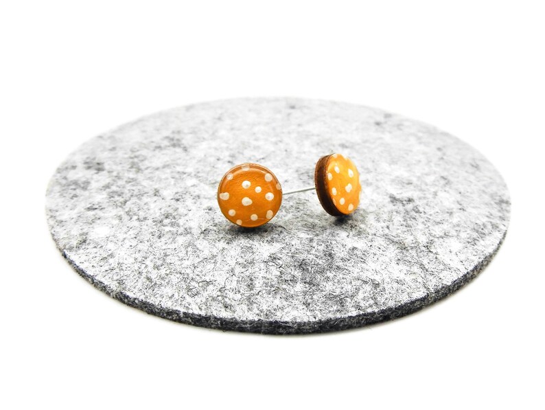 POLKA DOT STUD Earrings Red Mustard Black Resin Stud Earrings Surgical Steel Red Polka Dot Earrings Black Stud Earrings image 6