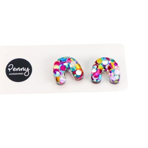 RAINBOW GLITTER Stud Earrings Arch Glitter Stud Earrings Titanium Posts Multicoloured Glitter Earrings Australian Made 249 2