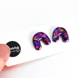 RAINBOW GLITTER Stud Earrings Arch Glitter Stud Earrings Titanium Posts Multicoloured Glitter Earrings Australian Made 249 image 5