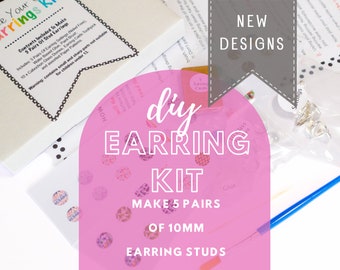 EARRING MAKING KIT, Diy Earring Craft Kit, Make 5 Pairs Of 10mm Earring Studs, Surgical Steel, Birthday Party Activity, Jewellery Making Kit