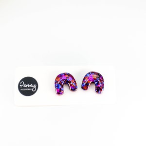 RAINBOW GLITTER Stud Earrings Arch Glitter Stud Earrings Titanium Posts Multicoloured Glitter Earrings Australian Made 249 1