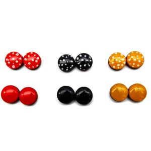 POLKA DOT STUD Earrings Red Mustard Black Resin Stud Earrings Surgical Steel Red Polka Dot Earrings Black Stud Earrings image 4