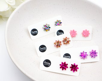 FLOWER GLITTER Stud Earrings • Sparkly Resin Glitter Earrings • Australian Handmade • Gift For Daughter • Glitter Flower Earrings #506