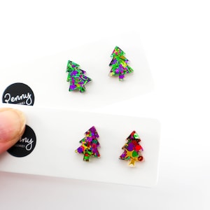 CHRISTMAS TREE EARRINGS, Christmas Stud Earrings, Stocking Fillers, Hypoallergenic Earrings, Christmas Tree #211