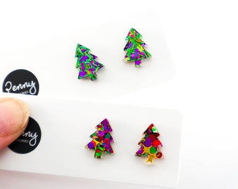 CHRISTMAS TREE EARRINGS, Christmas Stud Earrings, Stocking Fillers, Hypoallergenic Earrings, Christmas Tree #211