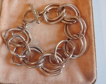 Vintage Bracelet, Large Gold Tone Double Links, c.1980s, Toggle Clasp. Ideal Gift for Her