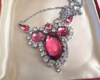 Gorgeous Vintage Necklace, Pink and Clear Stones, c.1950s