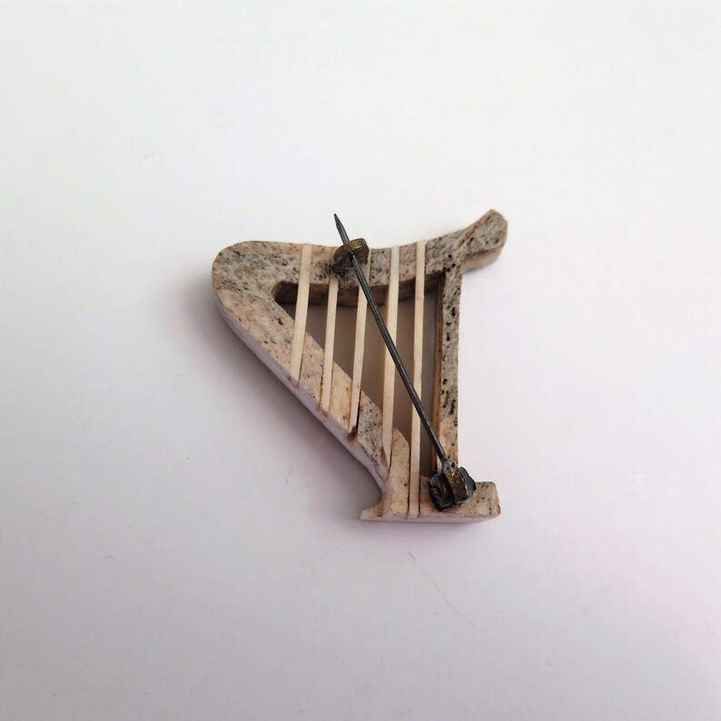 Gift for a Musician Irish Gifts Vintage Harp Brooch Gift for a Harpist Stag Antler Brooch Irish Harp Brooch Horn Brooch