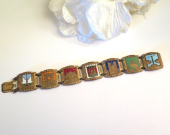 Vintage Paris Souvenir Bracelet, French Souvenir Panel Bracelet, Art Deco Bracelet, French Art Deco Gift for Her