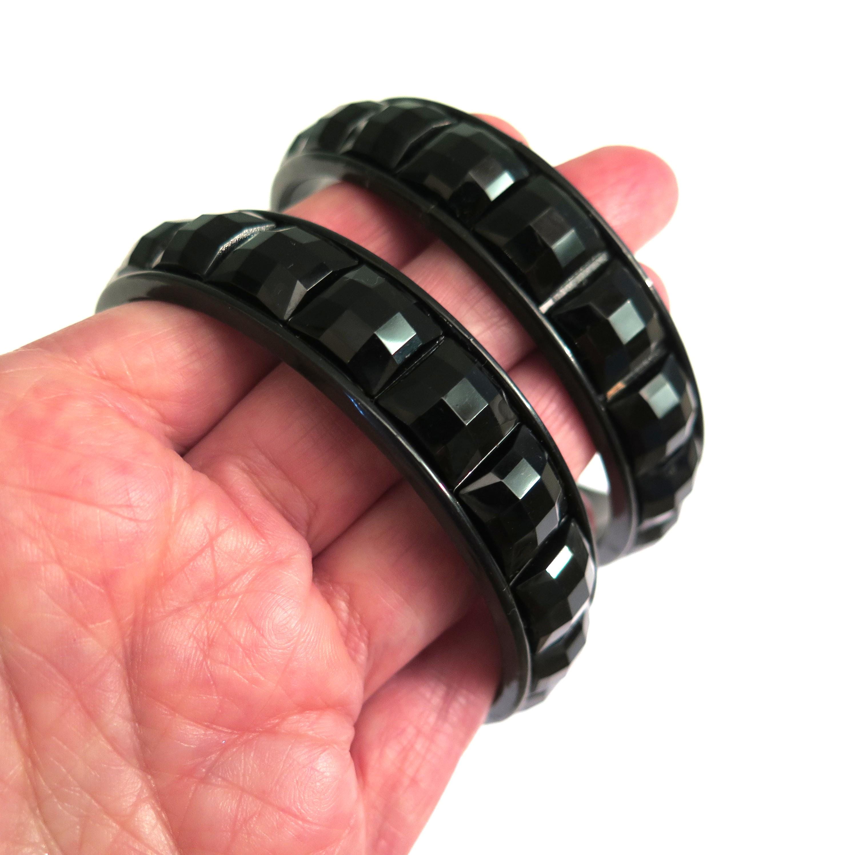 ヴィンテージブラックアクリルバングルセット：重ね付けブレスレット 