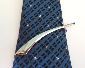 Vintage Scimitar Tie Pin, Stratton Imitation Tie Pin, Dark Blue Cabochons,  Vintage Tiepins, c.1980s. Ideal Gift for Him