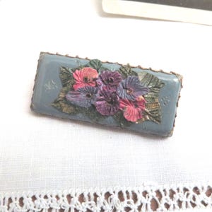 Vintage Floral Bar Brooch: Polymer Clay Pansies, c.1940s