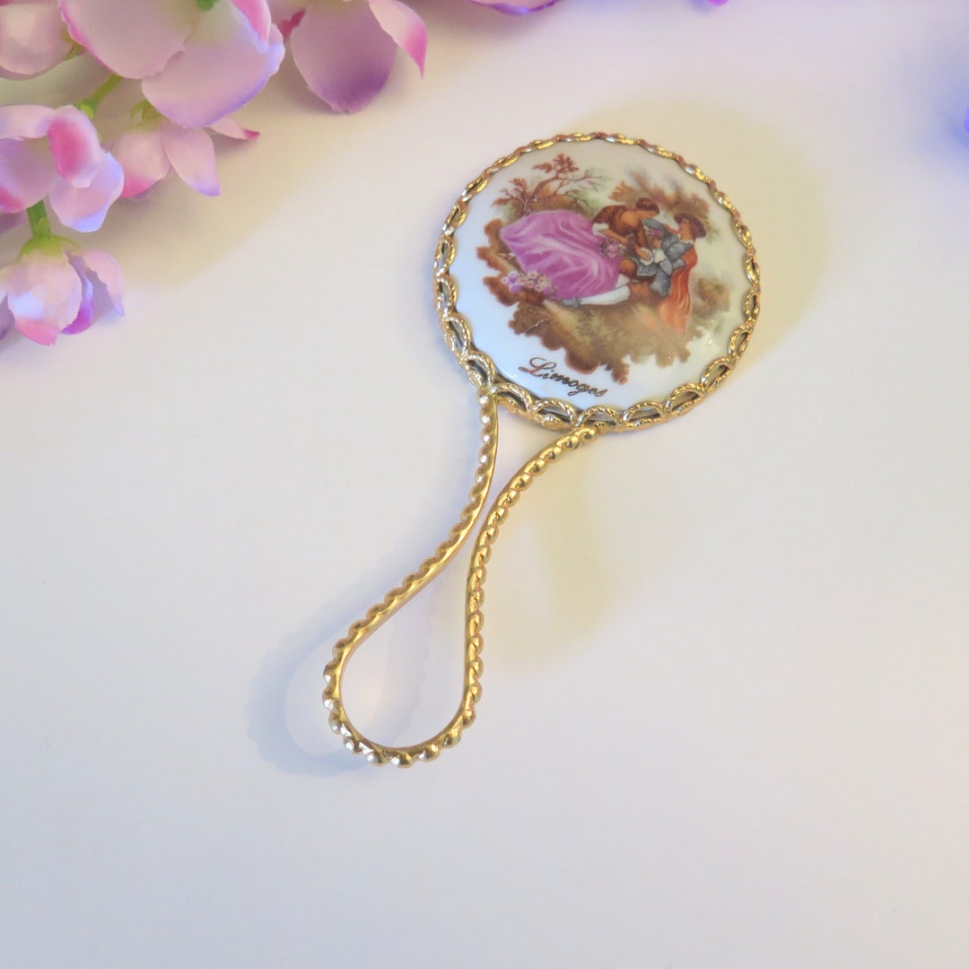 Vintage Limoges Hand Mirror, Small Mirror, Limoges Mirror, Vintage Hand