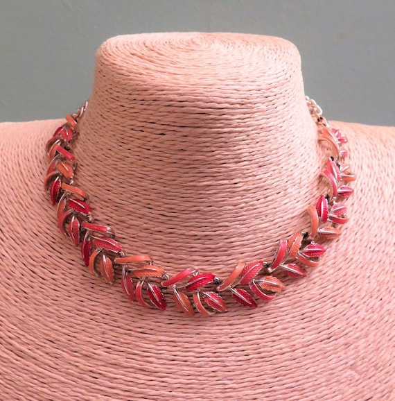 Vintage Leaf Necklace in Shades of Peach and Cora… - image 1