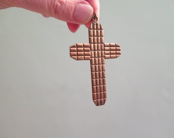 Art Deco Gold Tone Cross Pendant: Large Vintage French Crucifix