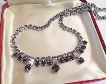 Lovely Vintage Necklace, Purple and Pale Pink Stones, c.1950s