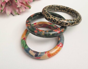 Set of 3 Vintage Bangles in Various Colours, Three Stacking Bangles, 1990s. Boho Bangles, Unmatched, Gift for Her