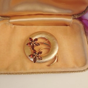 Vintage 12 Karat Gold Filled Brooch with Dark Topaz Coloured Stones, Floral Brooch, c.1960s, by ART