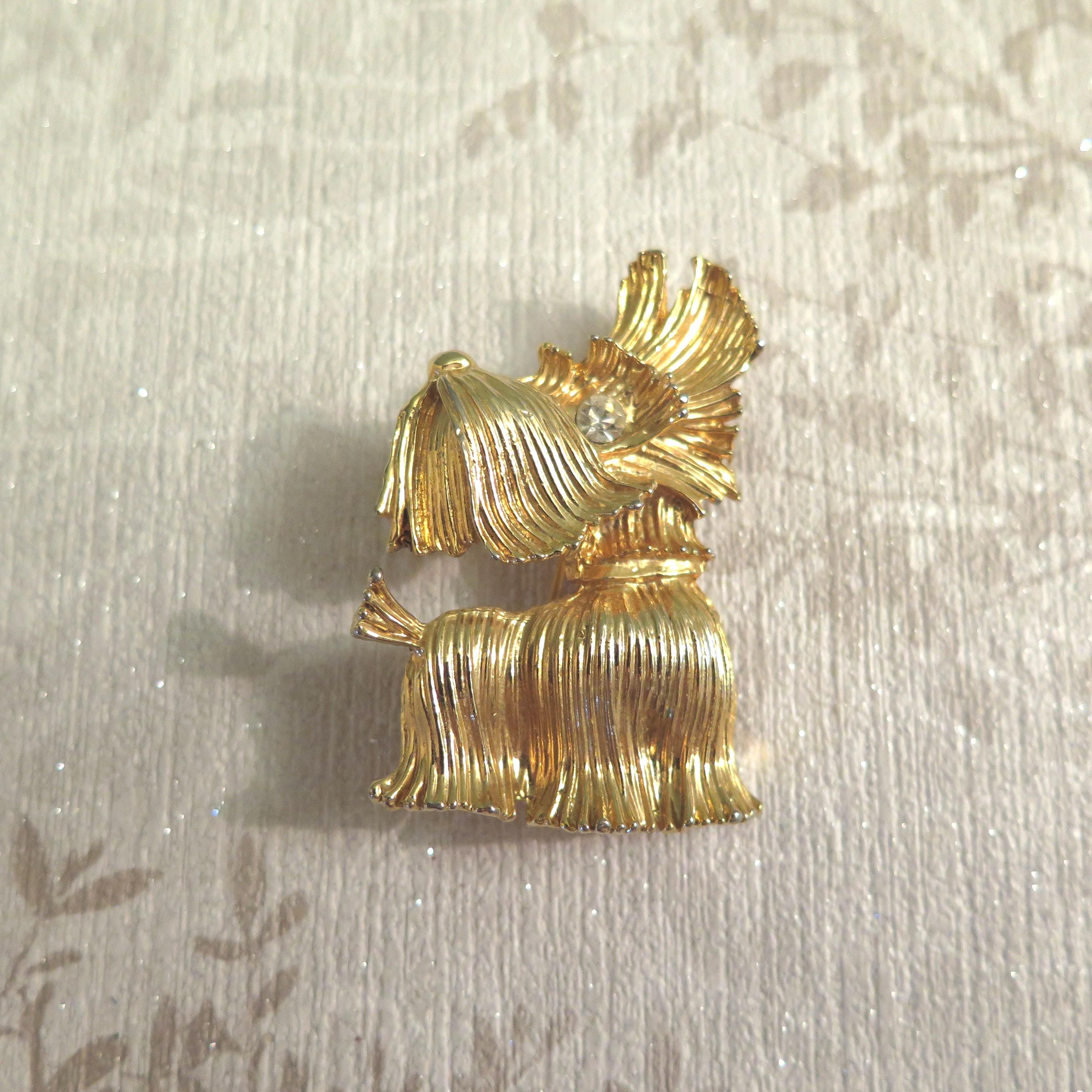 Épingle à Broche Vintage - Chiot En émail, Ton Doré - Ballou Reg’d