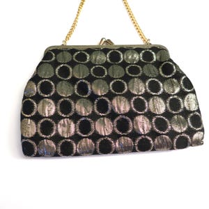 Vintage Schwarz und Gold Abendtasche, kleine Vintage Abendtasche, Brokat, Goldfarbene Kette, Vintage Handtaschen, Vintage Abendtaschen