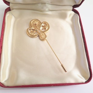 Vintage Black and Gold Tone Stick Pin with Rhinestones / Crystals, Gift for Her, c.1980s image 4