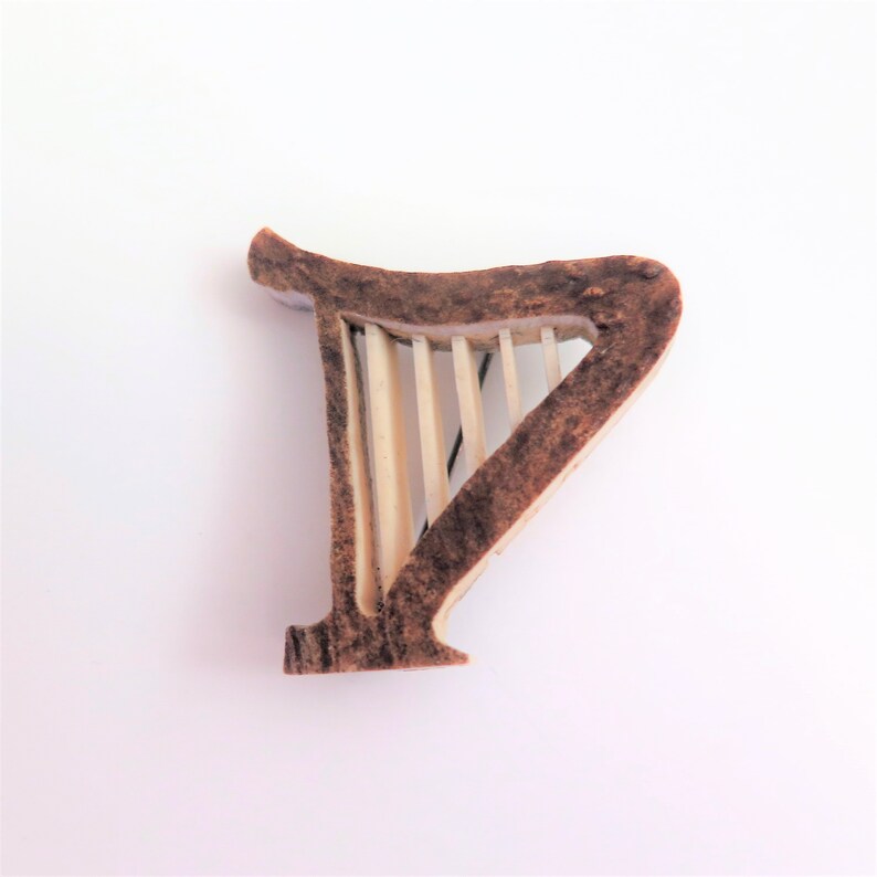 Gift for a Musician Irish Gifts Vintage Harp Brooch Gift for a Harpist Stag Antler Brooch Irish Harp Brooch Horn Brooch