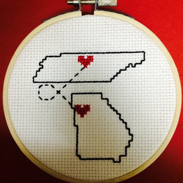 Two-State Cross Stitch Pattern for Long-Distance Love and Moving Gifts