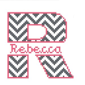 Monograma Chevron com padrão de ponto cruz de primeiro ou sobrenome - Ponto cruz moderno personalizado - Presente de bebê - Quarto infantil - Decoração de casa