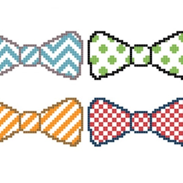Bow Tie Cross Stitch Pattern Set of Four - Chevron, Polka Dot, Stripes, Checkered - Boy Cross Stitch Pattern