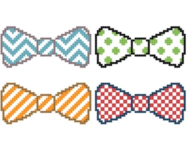 Bow Tie Cross Stitch Pattern Set of Four Chevron Polka Dot Etsy