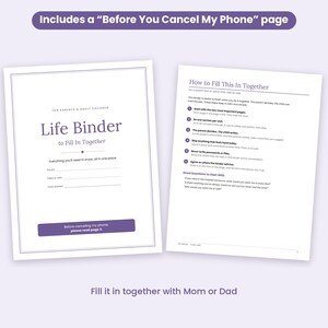 Don't Cancel My Phone Page Included | Fill It In Together Life Binder for Parents & Adult Children, Fillable Aging Parent Planner PDF