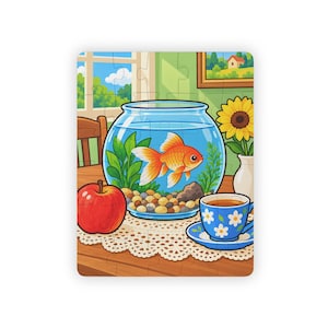 Dementia Puzzle for Seniors, Goldfish Bowl on Kitchen Table 30 Large Piece Jigsaw Puzzle, Memory Care Activity, Nostalgic Gift